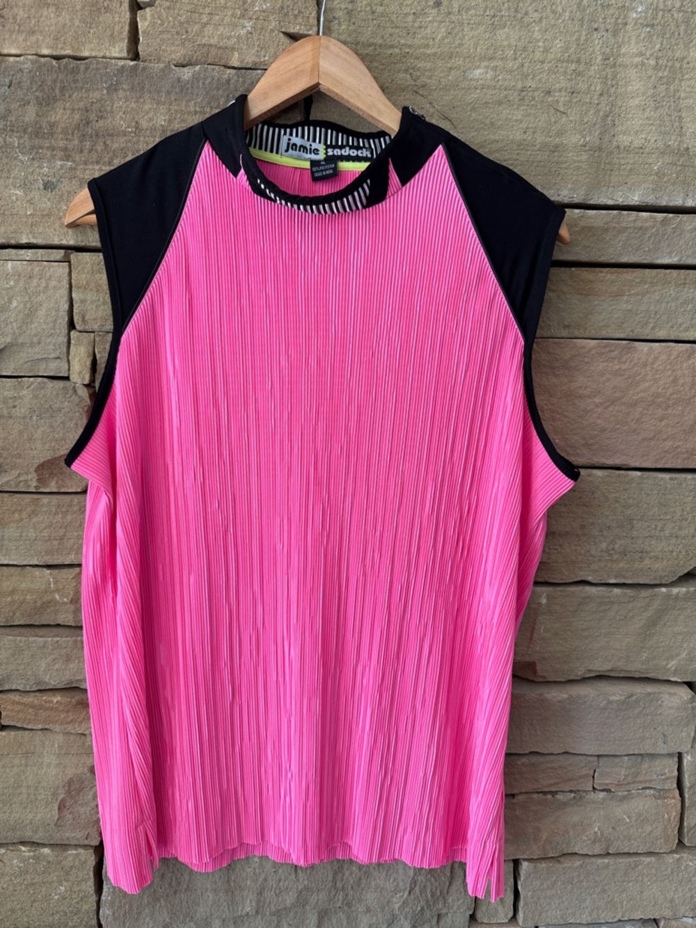 jamie sadock Hot Pink Sleeveless Pleated Tank w/ Black Shoulders & Shoulder Zip